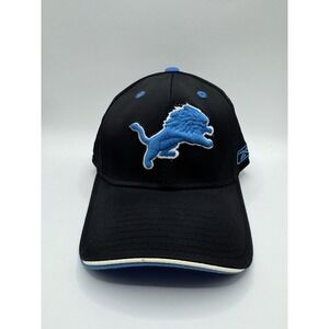 Detroit Lions Reebok Stretch Fit Hat NFL Football Cap Black Blue OSFA